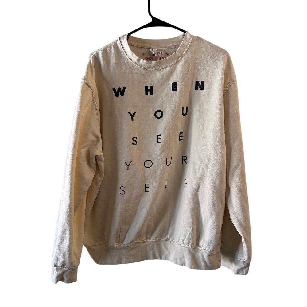 Kings of Leon Cream Long Sleeve Pullover Sweatshirt Women Sz XL